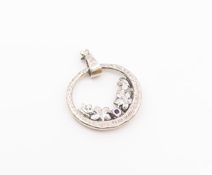OR PAZ ISRAEL 925 Silver  Vintage Hammered Floral Amethyst Pendant  PT21477
