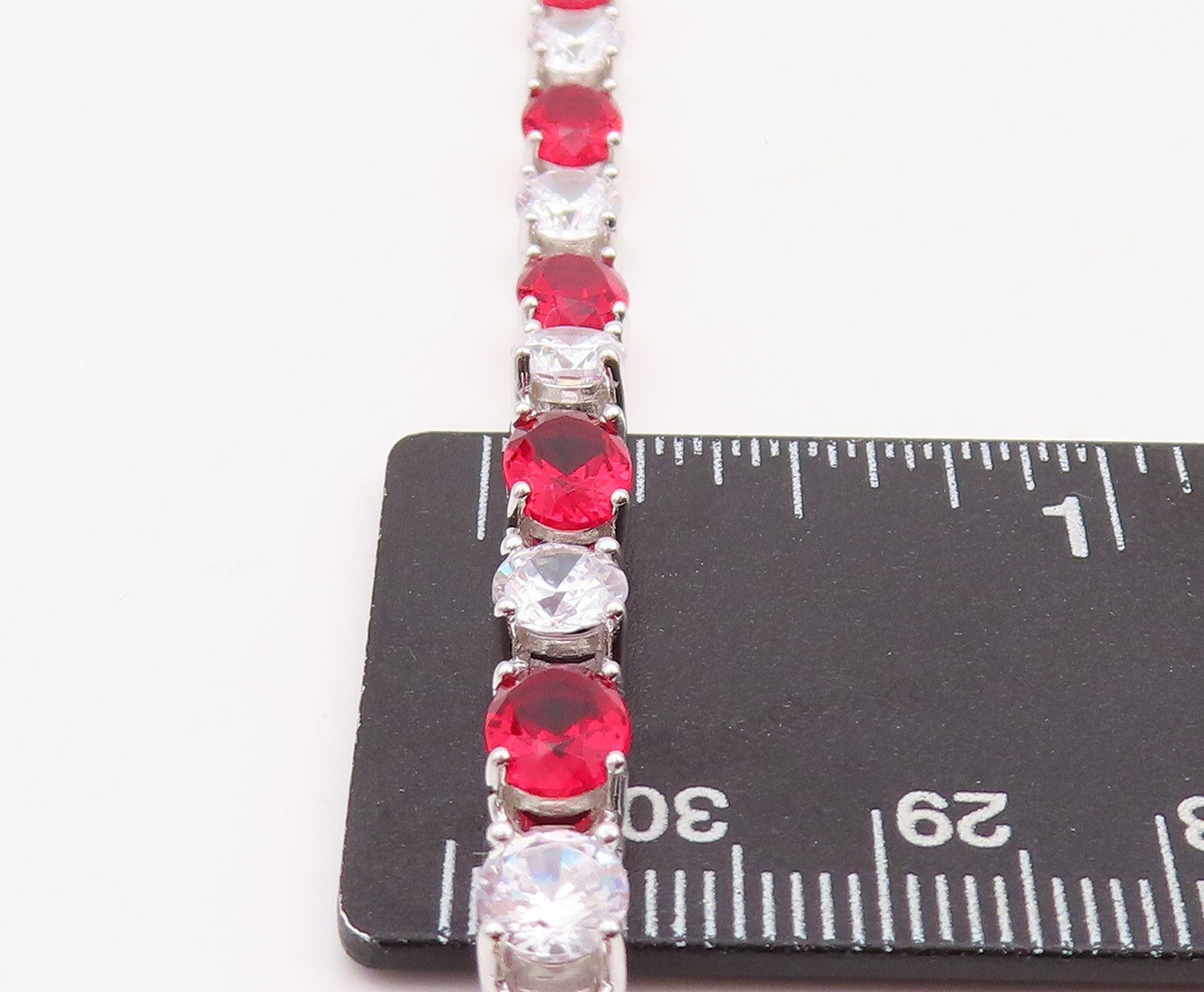 925 Sterling Silver Vintage Bracelet Minimalist Oval Cut Red & White CZ  BT10882