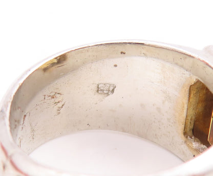 925 Sterling Silver Vintage Ring Beaded Shank Inlay Citrine  Sz 6  RG28683