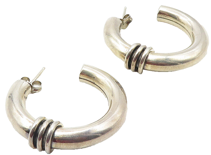 925 Sterling Silver  Vintage Hollow Wrapped Detail JHoop Earrings  EG6278