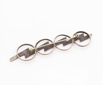 925 Sterling Silver Vintage Brooch Modernist Thunder & Rings Design BP11599