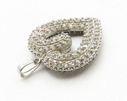 925 Silver Genuine Black & White Diamonds Double Sided Heart Pendant PT10380