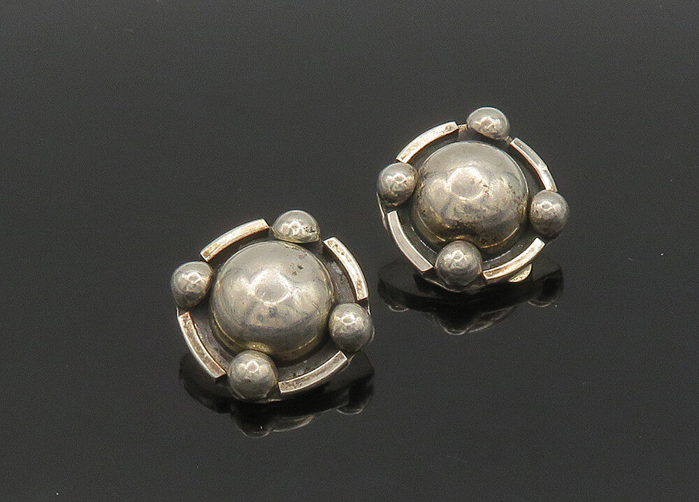 MEXICO 925 Sterling Silver  Vintage Shiny Dome Non Pierce Earrings  EG10398