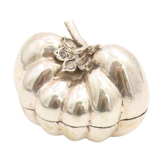 925 Sterling Silver Vintage Trinket Box EUROPE Solid Pumpkin Shape OPENS  TR4058