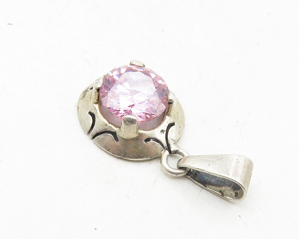 MEXICO 925 Sterling Silver  Vintage Pink Cubic Zirconia Drop Pendant  PT7321