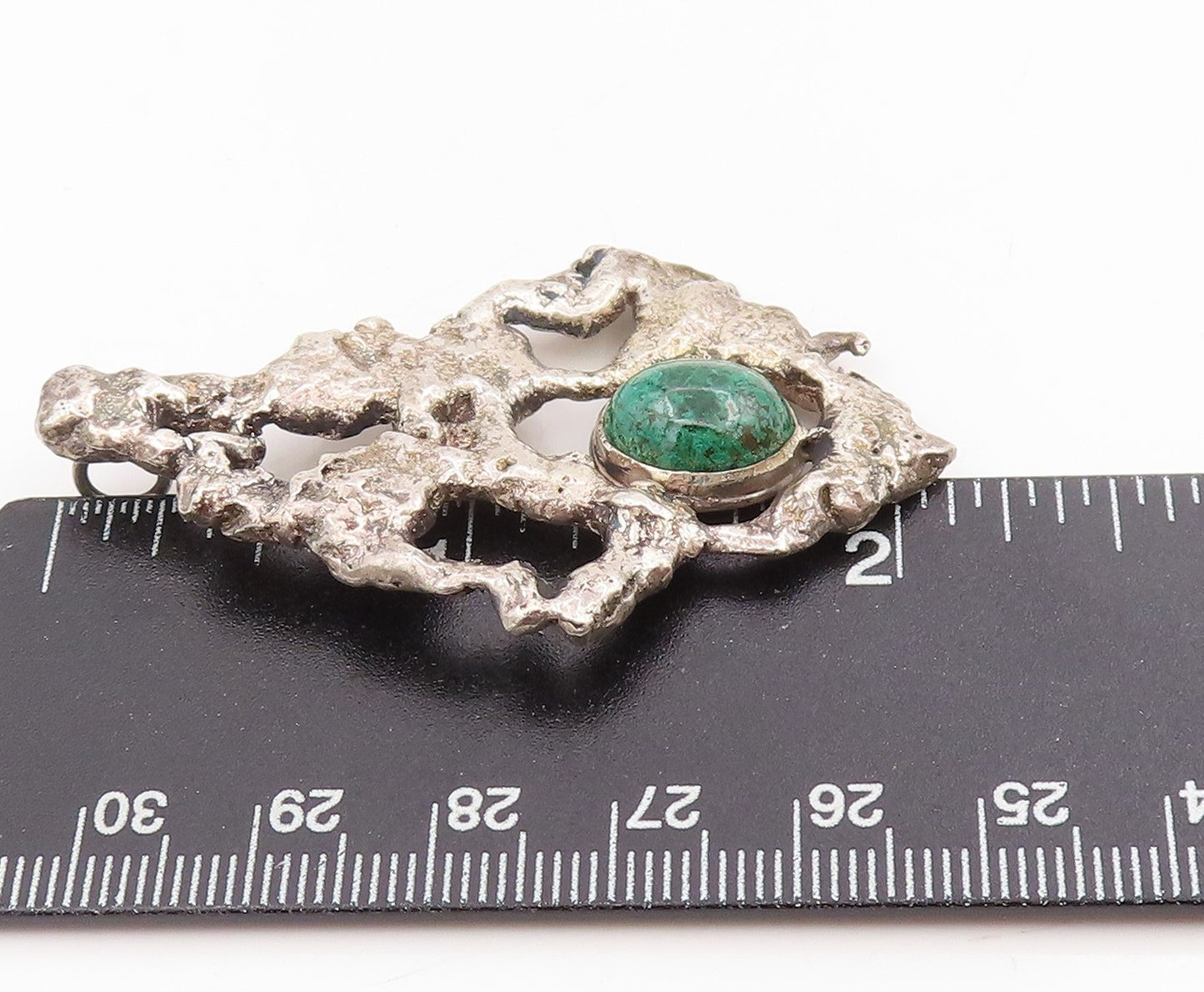 925 Sterling Silver Vintage Pendant Cabochon Malachite Brutalist Locket  PT25447