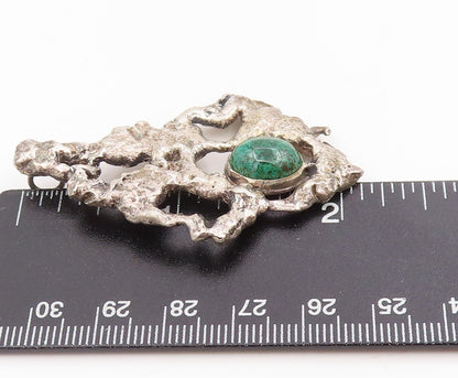 925 Sterling Silver Vintage Pendant Cabochon Malachite Brutalist Locket  PT25447