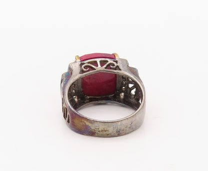 925 Sterling Silver Vintage Ring Diamonds & Gemstone Cutout Band  Sz 7  RG30792