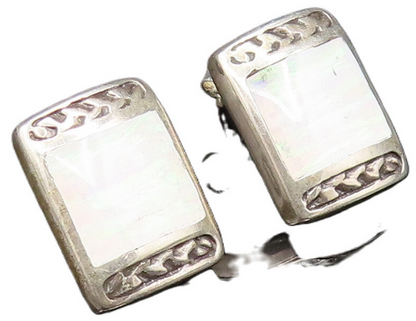 CAROL FELLEY 925 Silver  Vintage Square Fire Opal Stud Earrings  EG11815