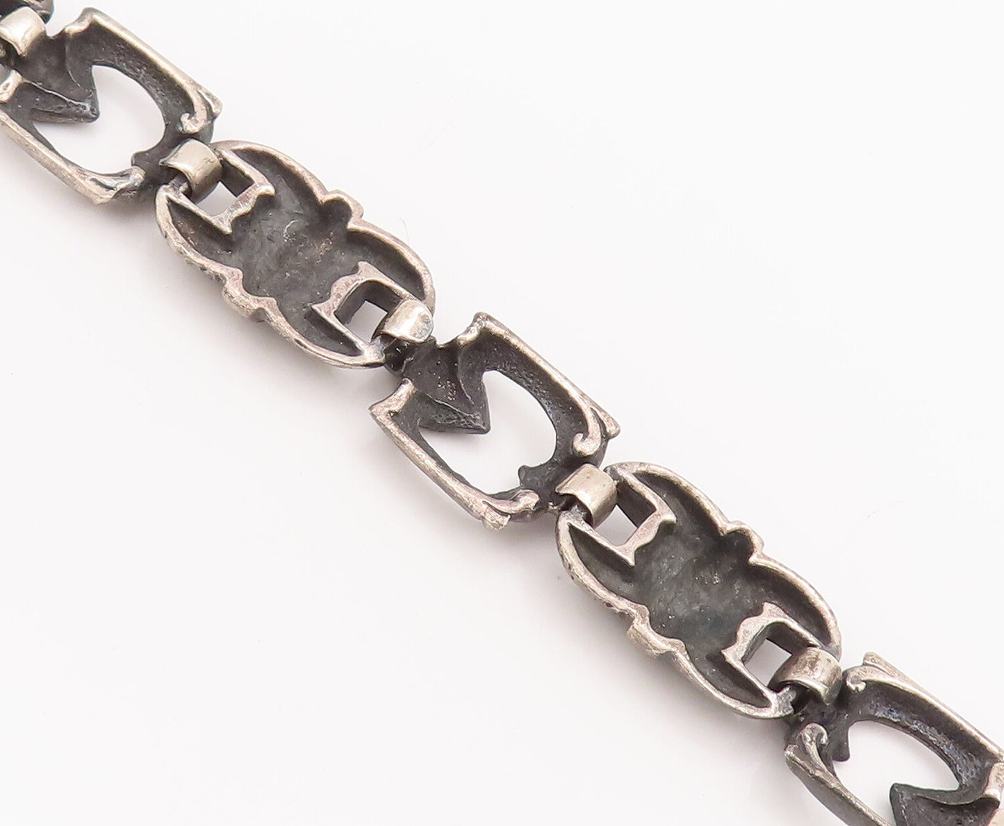 925 Sterling Silver Vintage Bracelet Solid Carved Flower Motif Link  BT10191
