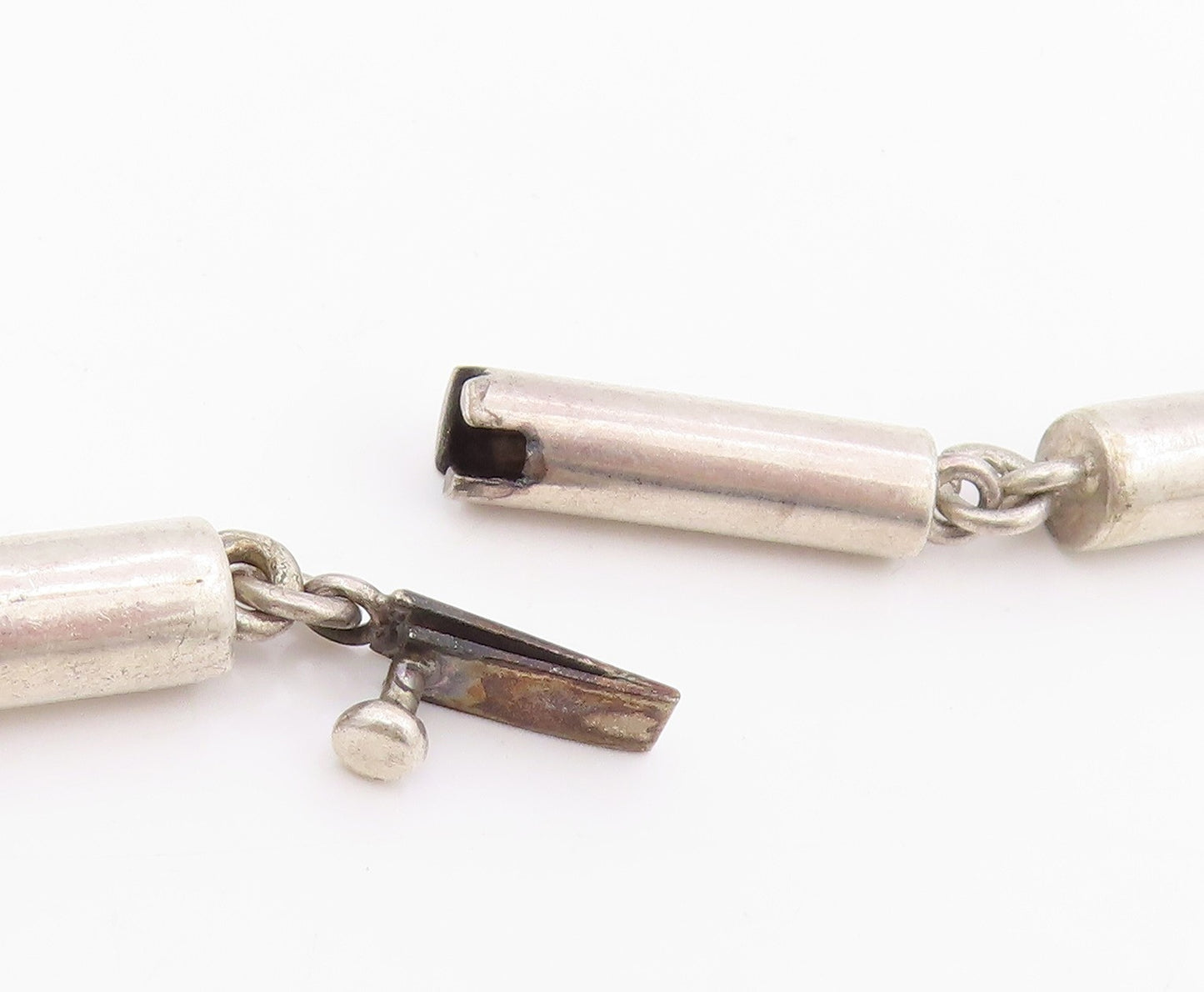 925 Sterling Silver Vintage Necklace Minimalist Geometric Cylinder Link   NE4725