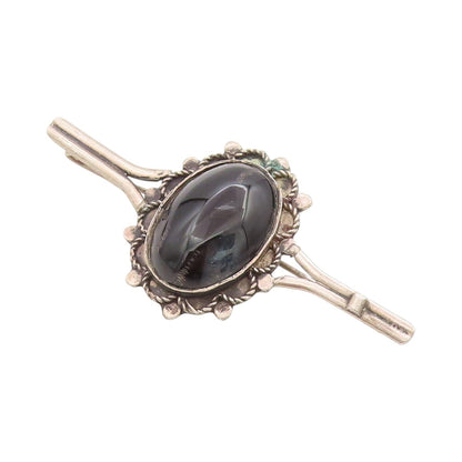 925 Sterling Silver Vintage Brooch Cabochon Onyx Middle East Floral Pin  BP11846