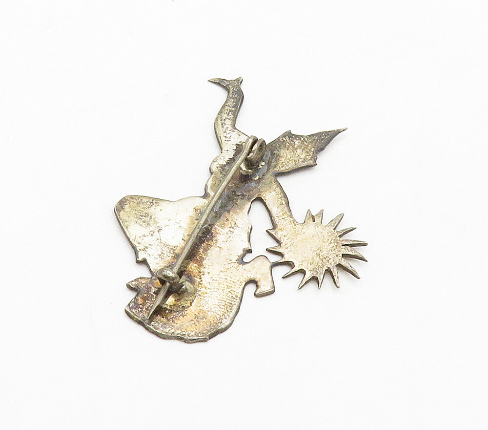 SIAM 925 Sterling Silver  Vintage Niello Enamel Dancer Brooch Pin  BP6234