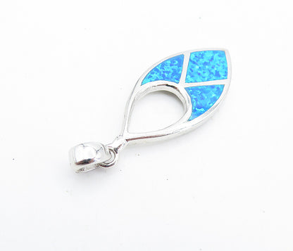 925 Sterling Silver  Inlaid Fire Opal Pattern Pointed Oval Pendant  PT5697
