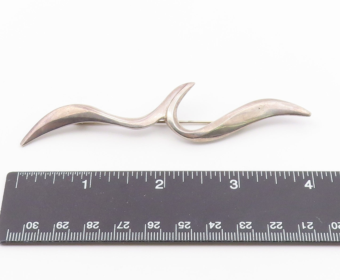 925 Sterling Silver  Vintage Shiny Modernist Bird Motif Brooch Pin  BP7610