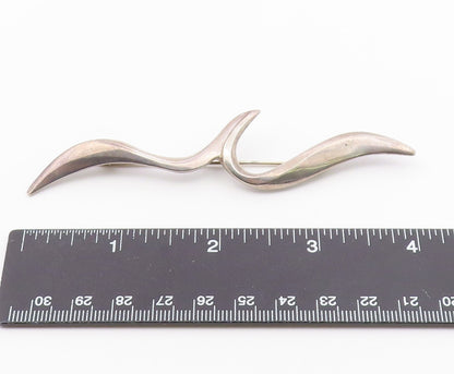 925 Sterling Silver  Vintage Shiny Modernist Bird Motif Brooch Pin  BP7610