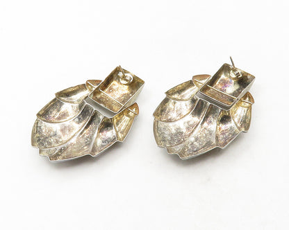 925 Sterling Silver  Vintage Shiny Dark Tone Leaf Hinge Drop Earrings  EG6324