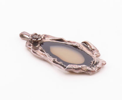 DESIGNER 925 Silver  Vintage Agate Slice Shiny Sculpted Pendant  PT15875