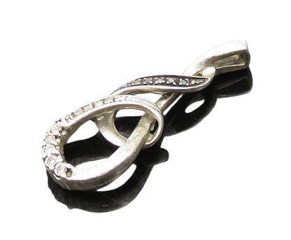 925 Sterling Silver  Vintage Genuine Diamonds Swirl Loop Pendant  PT15554