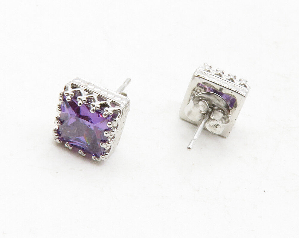 925 Sterling Silver  Sparkling Purple Cubic Zirconia Stud Earrings  EG6508