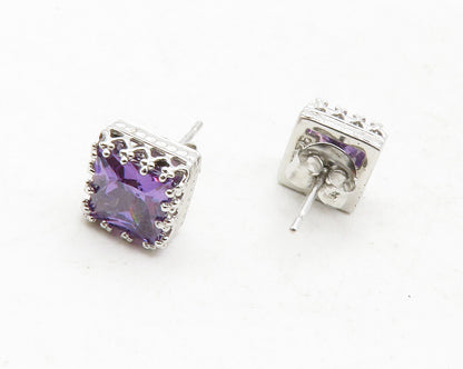 925 Sterling Silver  Sparkling Purple Cubic Zirconia Stud Earrings  EG6508