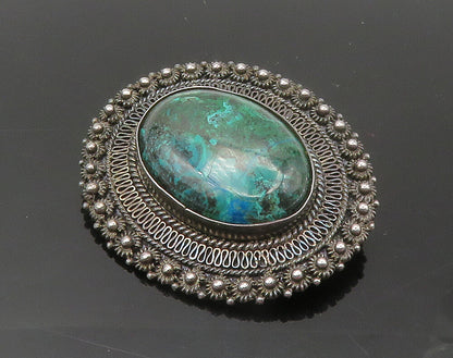 ISRAEL 925 Sterling Silver Vintage Eilat Stone Floral Trim Brooch Pin BP6065