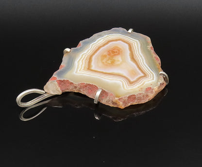 925 Sterling Silver  Vintage Large Unique Agate Statement Pendant  PT21569