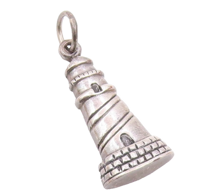 925 Sterling Silver  Vintage Shiny Lighthouse Motif Drop Pendant  PT14929