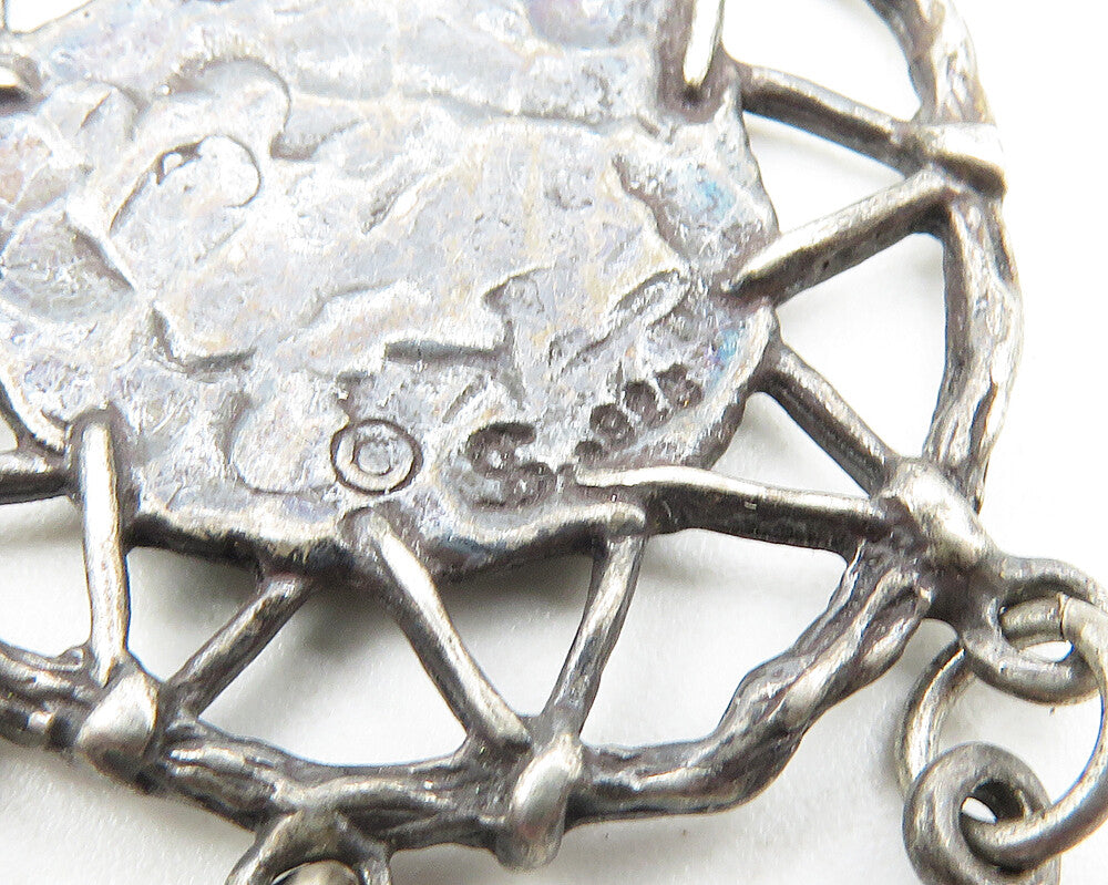 SILVER CLOUD 925 Silver  Vintage Oxidized Dream Catcher Dangle Earrings EG5666