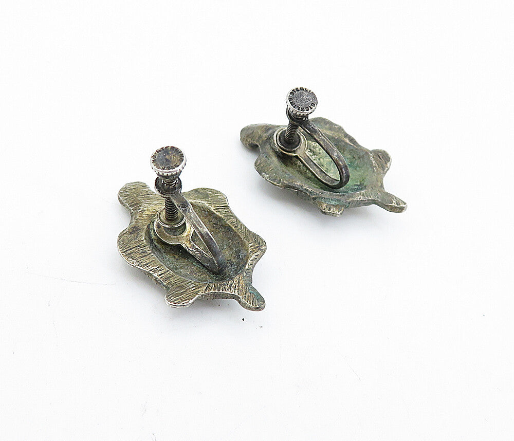 925 Sterling Silver  Vintage Antique Turtle Motif Non Pierce Earrings  EG2394