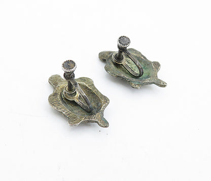 925 Sterling Silver  Vintage Antique Turtle Motif Non Pierce Earrings  EG2394