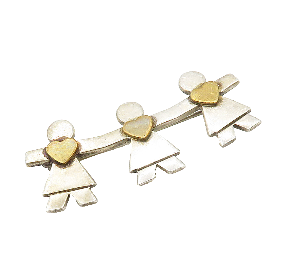 925 Sterling Silver  Vintage Two Tone Love Heart Unity Brooch Pin  BP6109