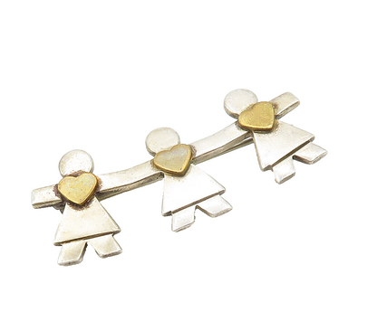 925 Sterling Silver  Vintage Two Tone Love Heart Unity Brooch Pin  BP6109