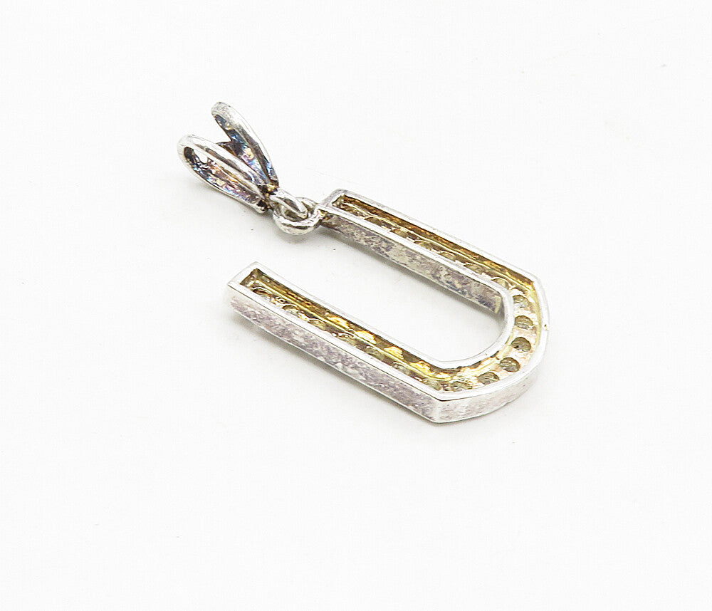 925 Sterling Silver  Vintage Cubic Zirconia U Initial Drop Pendant  PT6452