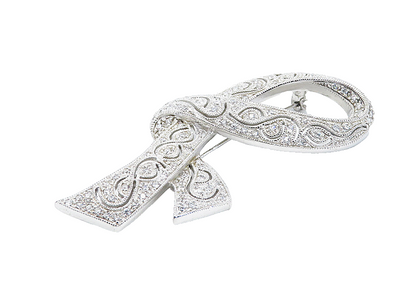 925 Sterling Silver  Vintage Shiny Cubic Zirconia Ribbon Brooch Pin  BP2964