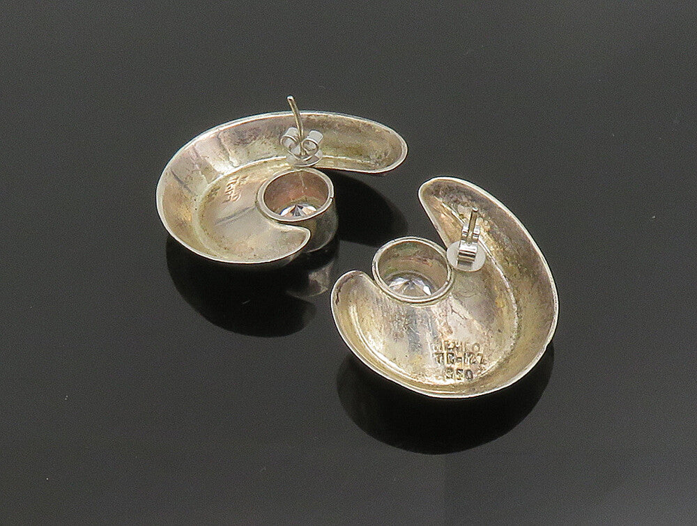 MEXICO 925 Silver  Vintage Cubic Zirconia Spiral Swirl Drop Earrings  EG11697