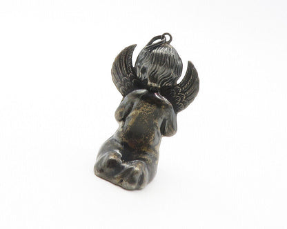 925 Sterling Silver  Vintage Praying Baby Angel Oxidized Pendant  PT11088