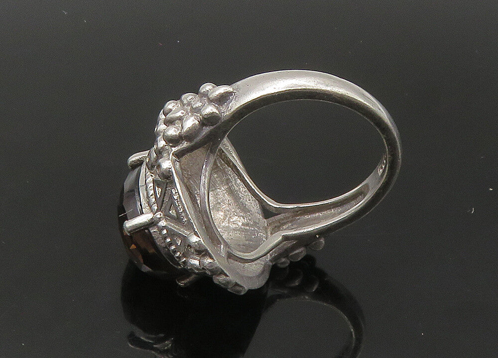 925 Sterling Silver  Vintage Faceted Smoky Topaz Cocktail Ring Sz 8  RG22406