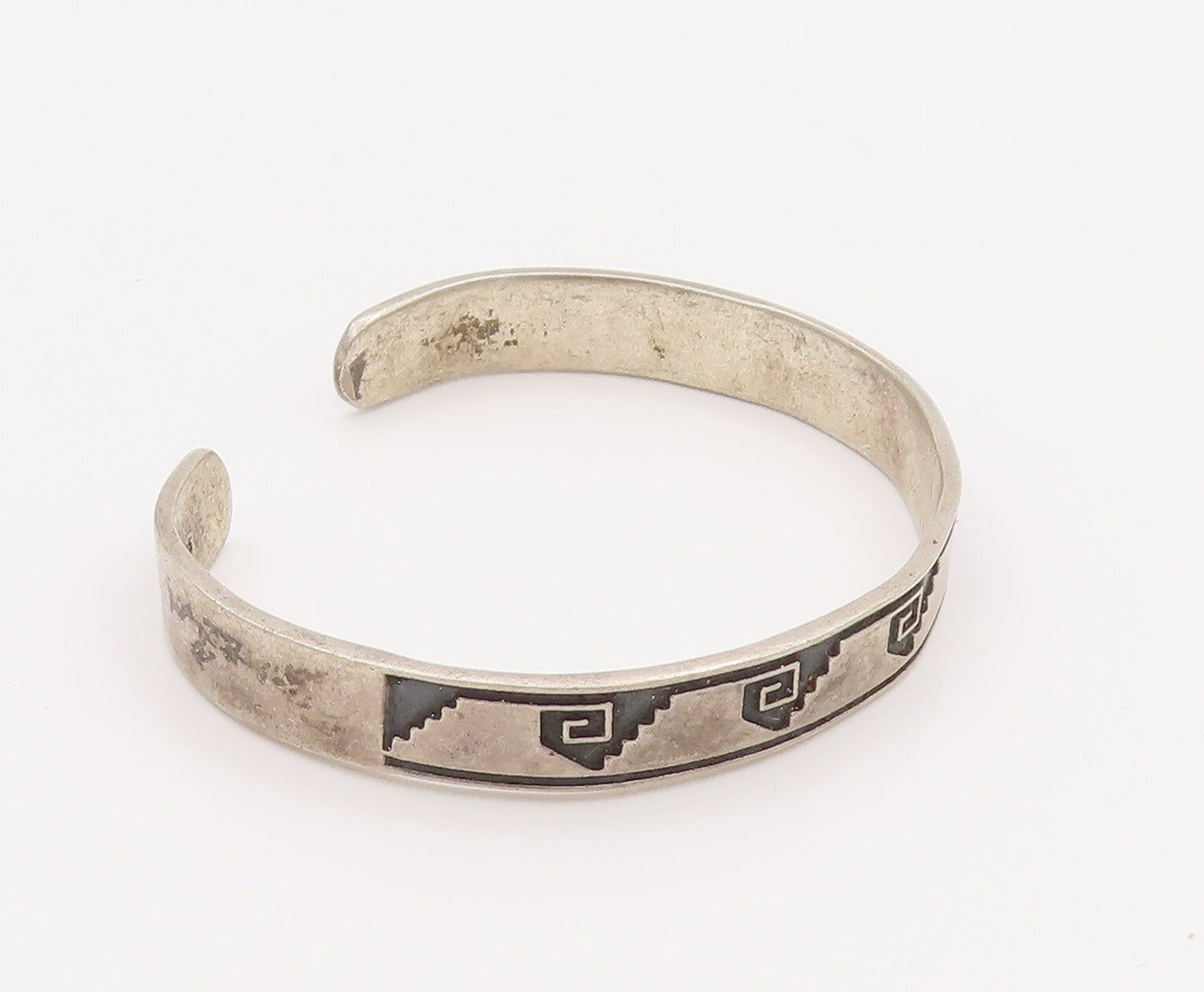 925 Sterling Silver Vintage Bracelet MEXICO Brutalist Etched Adjustable  BT10162