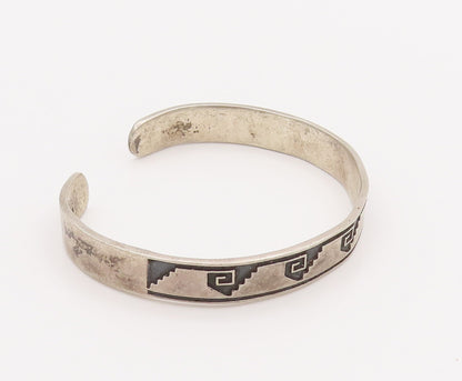 925 Sterling Silver Vintage Bracelet MEXICO Brutalist Etched Adjustable  BT10162