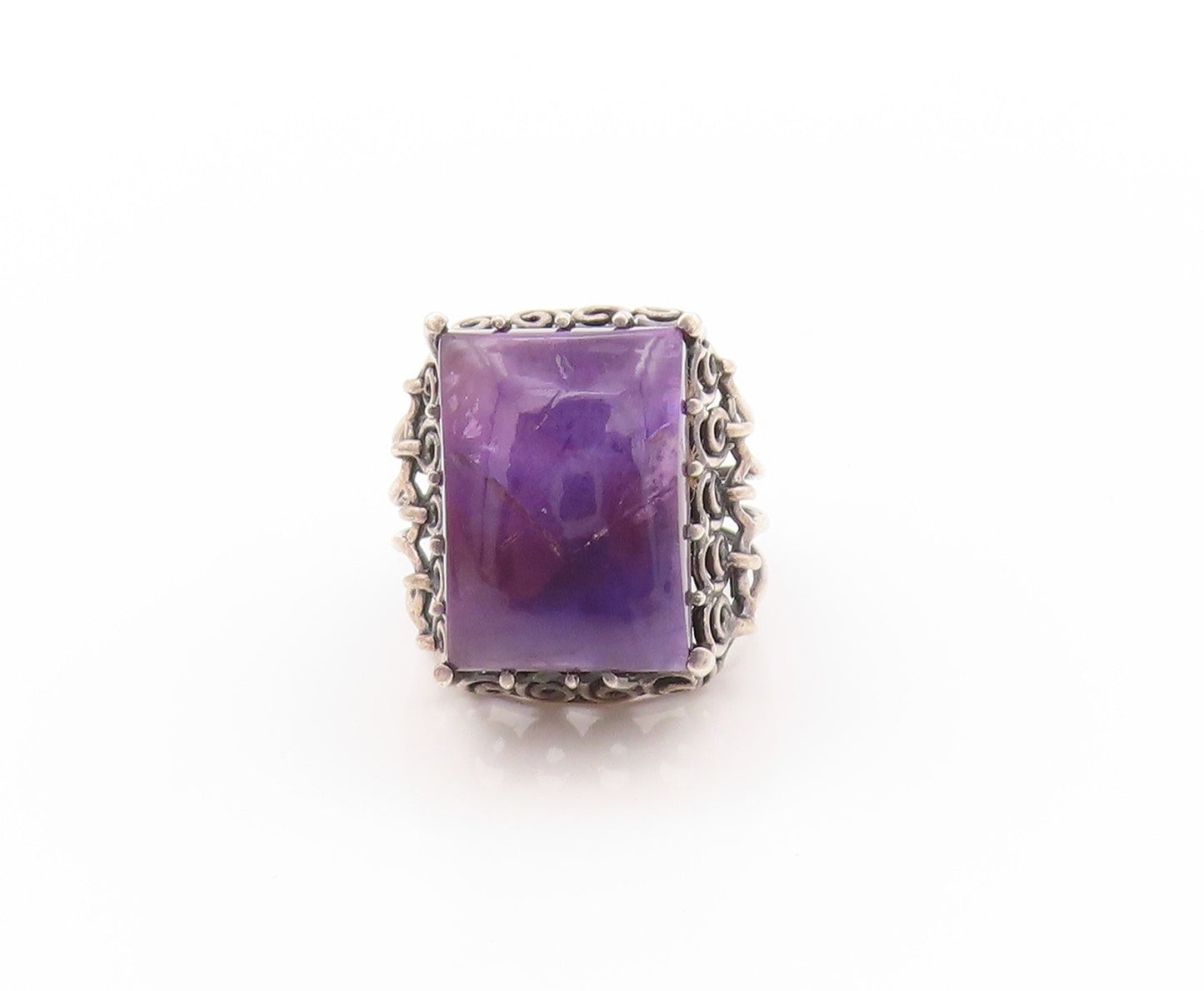 925 Sterling Silver Vintage Ring Wire Work Band Cabochon Amethyst Sz 6.5 RG32577