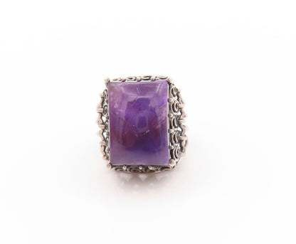925 Sterling Silver Vintage Ring Wire Work Band Cabochon Amethyst Sz 6.5 RG32577