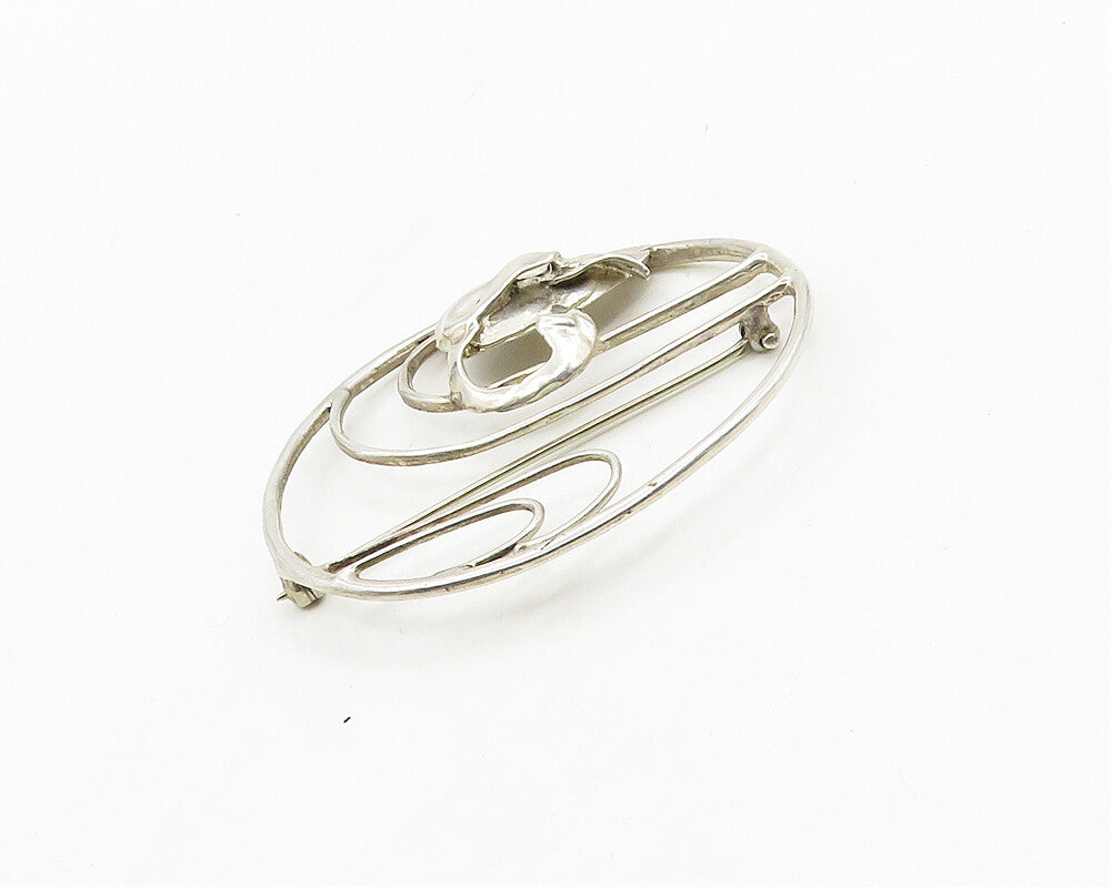 SUSAN FOSTER 925 Sterling Silver  Vintage Shiny Swan Motif Brooch Pin  BP7065