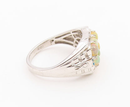 925 Sterling Silver Vintage Ring Fire Opal & Topaz Geometric Band Sz 12 RG36642