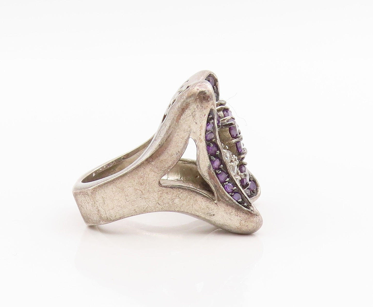 925 Sterling Silver Vintage Ring Amethyst & Topaz Cluster Band  Sz 7  RG34329