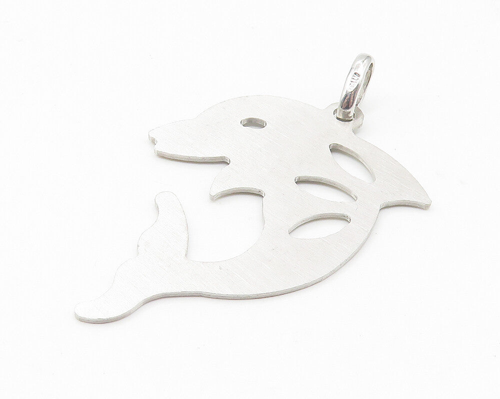 925 Sterling Silver  Shiny Smooth Cutout Leaping Dolphin Motif Pendant  PT8586