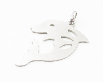 925 Sterling Silver  Shiny Smooth Cutout Leaping Dolphin Motif Pendant  PT8586