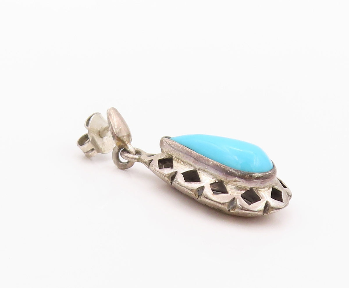925 Sterling Silver Vintage Earrings MEXICO Cabochon Drop Shape Larimar  EG13477