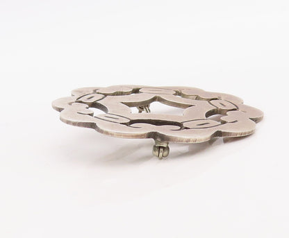 925 Sterling Silver Vintage Brooch Pin MEXICO Solid Floral Design Cutout BP11213