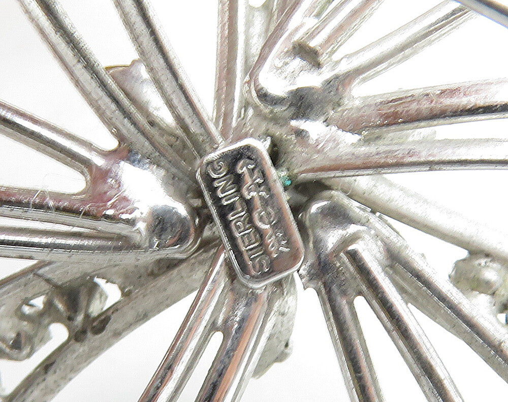 CARL ART 925 Silver  Vintage Topaz Shiny Floral Ribbon Brooch Pin  BP6392